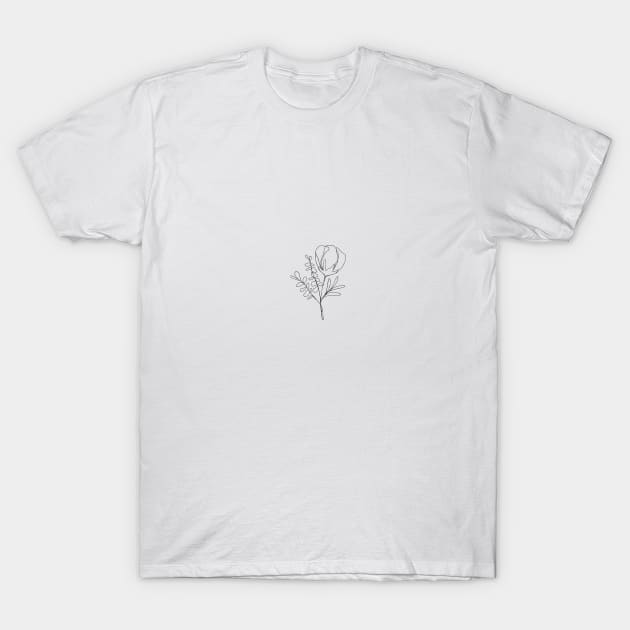 Wildflower Botanical Line Art | Elegant Floral Leaf Design T-Shirt by RachelFCreative